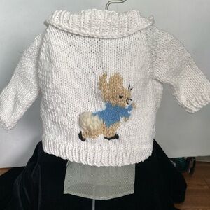 Hand knit Cozy White Knit baby 3 months knit sweater with rabbit  cardigan